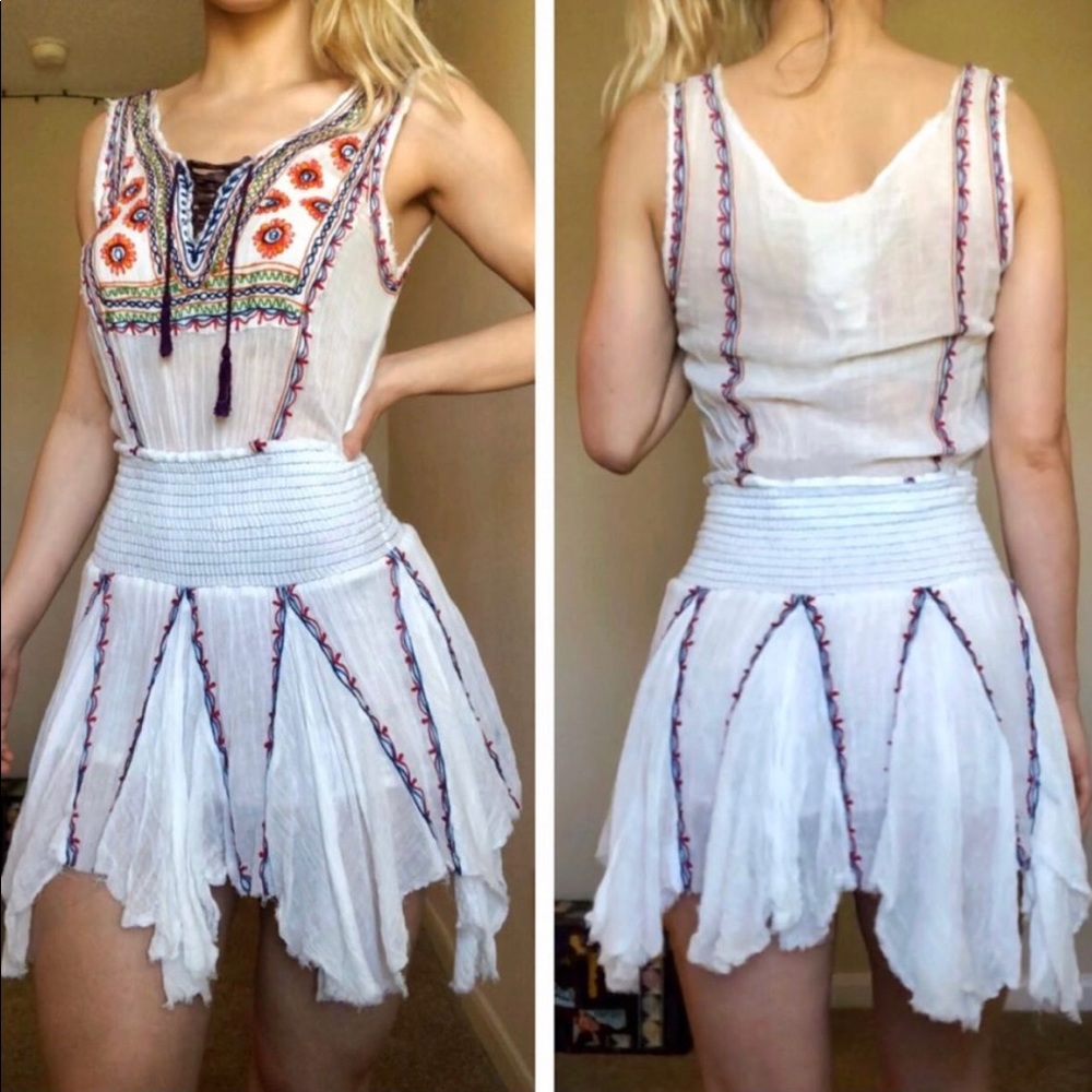 Free people white floral embroidered mini dress